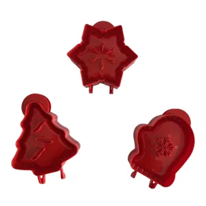 Christmas tree snowflake mitten cookie pie molds detail view red plastic baking tools