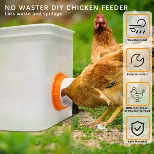 DIY automatic chicken feeder kit with rainproof port and waste-free design for poultry.