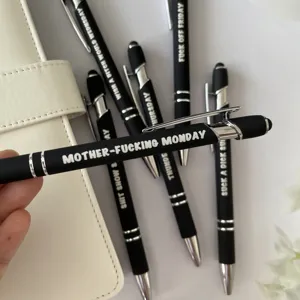 Witziges Kuli Set mit Eingabestift, schwarze Kugelschreiber mit Spruch, 7 Stk Büro Geschenk