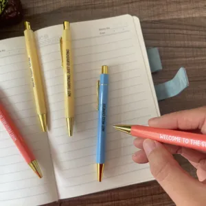 Set of funny quote ballpoint pens with metal accents, perfect for office and daily journaling.