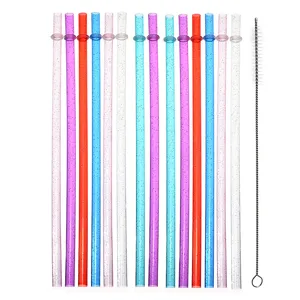 Pajitas de plástico duro reutilizables de 31.5cm coloridas roscadas con cepillo de limpieza