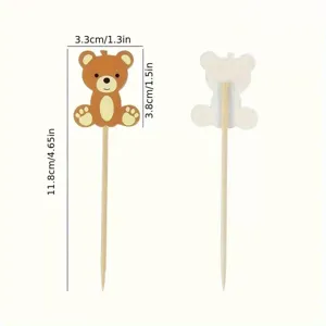 Cute brown bear cupcake topper detail display, perfect for animal themed birthday party desserts.