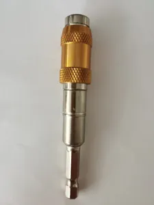 Magnetic screw drill bit holder detail view, durable metal construction with hex shank.