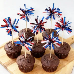 Independence day cupcake toppers red white blue firework picks party decoration detail