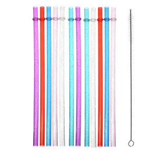 Pajajas de Plástico Duro Reutilizables Con Anillo Antideslizante Purpurina Rayadas Pajitas Espesadas Con Cepillo de Limpieza Para Fiesta Cocina