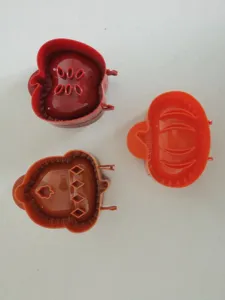 Fall hand pie molds set detail, plastic apple pumpkin acorn baking pastry tools kitchen.