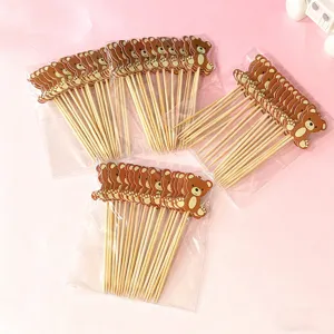 Cute bear cake toppers set, wooden fruit picks for party, dessert decoration details.
