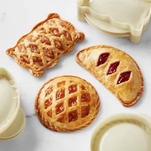 Detailed view of mini hand pie molds with baked pastry items showing shape and texture.