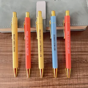 Funny quote ballpoint pen set, metal retractable pens with sarcastic english text slogans.