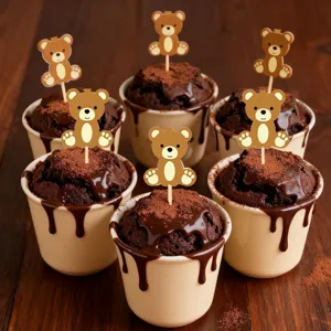 Cute bear cake toppers for party decoration, lovely animal theme dessert picks for kids birthday.