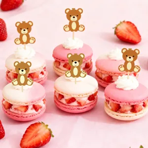 Cute bear cake topper animal dessert cupcake picks for birthday party decoration