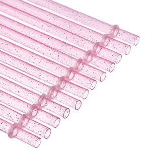 Pajitas de plástico duro con purpurina rosa reutilizables detalle con diseño de anillo roscado.