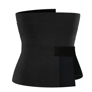 Black bandage waist wrap for fitness and yoga, slimming cincher and support belt.