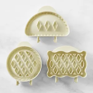 Set of 3 classic mini hand pie molds, geometric diamond pattern pastry stamps for baking.