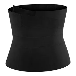 Black elastic waist wrap trainer belt for tummy control, breathable fitness sports girdle.