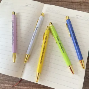 Colorful funny quote ballpress pens set office stationery cute novelty metal pens gift.