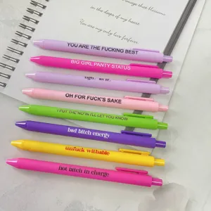 Lustiges Zitat Gelschreiber Set, 8 bunte einziehbare Kugelschreiber mit witzigem Text.