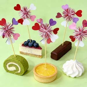 Creative tinsel heart cake toppers for Valentine's Day party desserts and cold dish decoration.