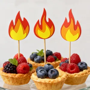 Flame cake toppers firefighter birthday party dessert decoration fruit tart cupcake picks