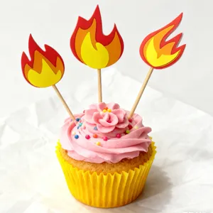 Fire cupcake toppers party decorations flame cake picks birthday dessert table supplies