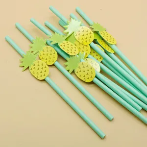 Disposable biodegradable paper straws with cute tropical pineapple decoration for parties