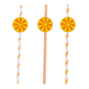 Creative decorative paper straws featuring orange slice design, perfect for party drinks.