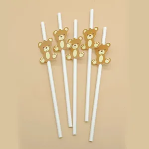 Cannucce di carta con orsetto carino per decorazione festa, cannucce ecologiche con carte d'orso.