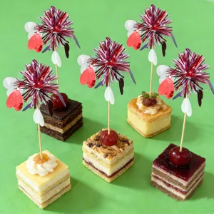 Valentine's day decorative cake topper firework heart tassel dessert food picks details.
