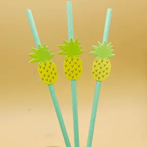 Disposable paper straws with cute tropical pineapple decor, perfect for party drinks.