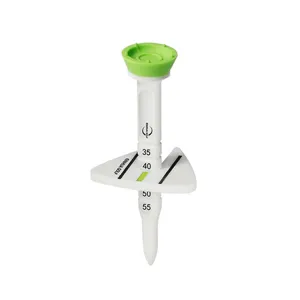 Height adjustable golf tee with scale markings white and green plastic durable sports accessory