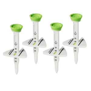 Adjustable golf tees with height markers and triangle base for stable practice sessions.