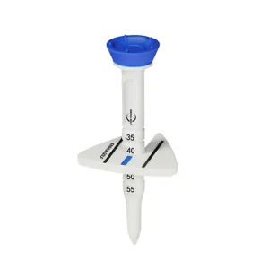Adjustable golf tee with height scale markers, durable plastic training accessory for sports.