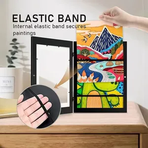 Kids art frame wooden display storage box with elastic band for children painting artwork