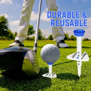 Height adjustable golf tee with multi-level depth markers for precision swings and stable practice.