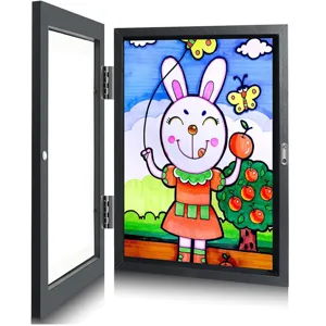Wooden kids art picture frame, A4 front opening storage box for child drawing display.