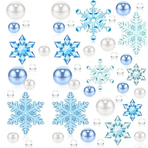Blue acrylic snowflakes pearl vase fillers decorative floating beads for candles and centerpieces.