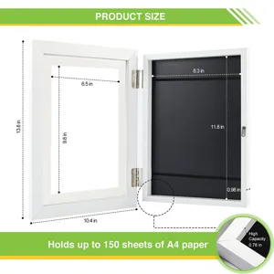 Kids wooden art frame display shadow box with large storage capacity for A4 papers and drawings.