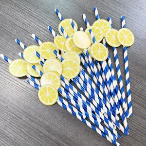 Creative Paper Straws Lemon Pattern Party Decorative Straws Dessert Table Decor Drinking Straws