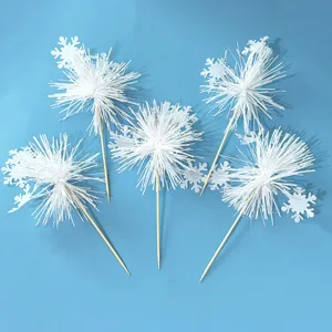 White snowflake tassel cake topper picks, perfect for Christmas party dessert and cold dish.