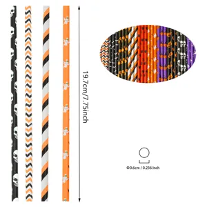 Halloween paper drinking straws bulk biodegradable party supplies with skull and ghost patterns