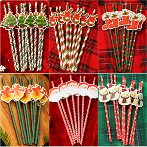 Christmas decorative paper straws party supplies creative paper straws with festive toppers
