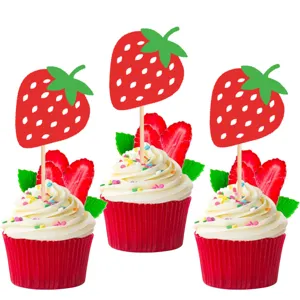 Toppers per cupcake alla fragola per decorazione festa di compleanno dolce frutta 3pz