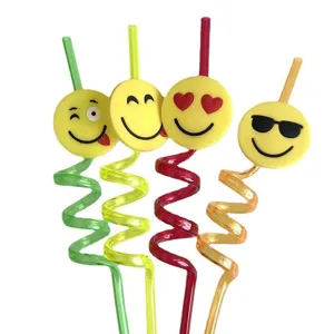 Colorful curly drinking straws with funny emoji faces, perfect for party and drinks.