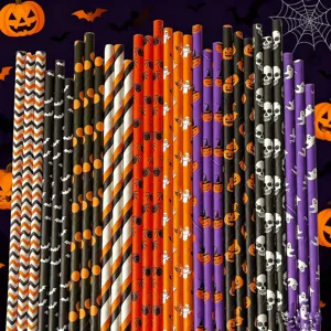 Halloween Papiertrinkhalme biologisch abbaubar Trinkrohre für Party Dekoration Grusel