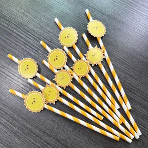 Creative paper straws with cute smiling sun cutouts, perfect for party decoration and dessert tables.