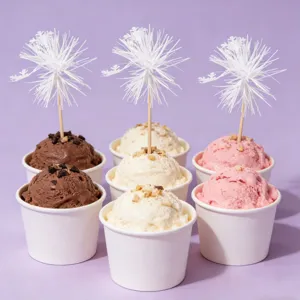 White snowflake decorative picks for cake topper dessert party decoration details view.