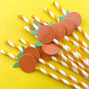 Cannucce di carta arancione per bevande da festa, decorazione torta carina e creativa set.