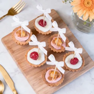Fabric bow toothpicks for cake decoration, cute dessert toppers for party baking details.