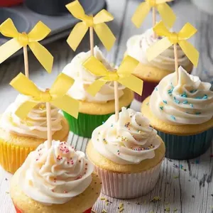 Yellow ribbon cake toppers for birthday party dessert baking decoration set of ten pcs