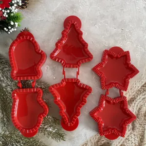 Christmas cookie molds set, red plastic pie pastry baking tools for holiday baking party.